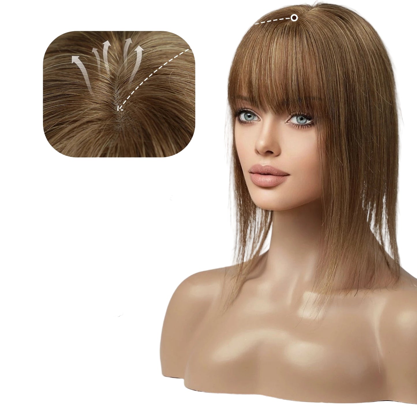 Blonde Human Hair Toppers with Bangs and Dark Root