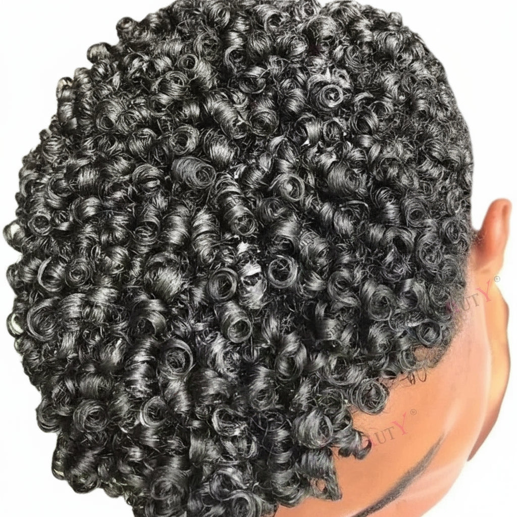 15mm Curly Mens Wig Durable Skin Toupee African American Human Hair Microskin