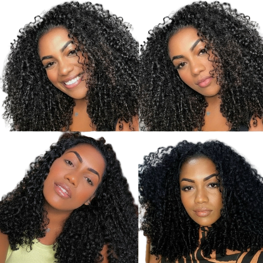 Afro Deep Kinky Curly Human Hair 3/4 Bundle with HD Transparent Lace Frontal Closure And Bundle 100% Virgin Hair Weave Extension