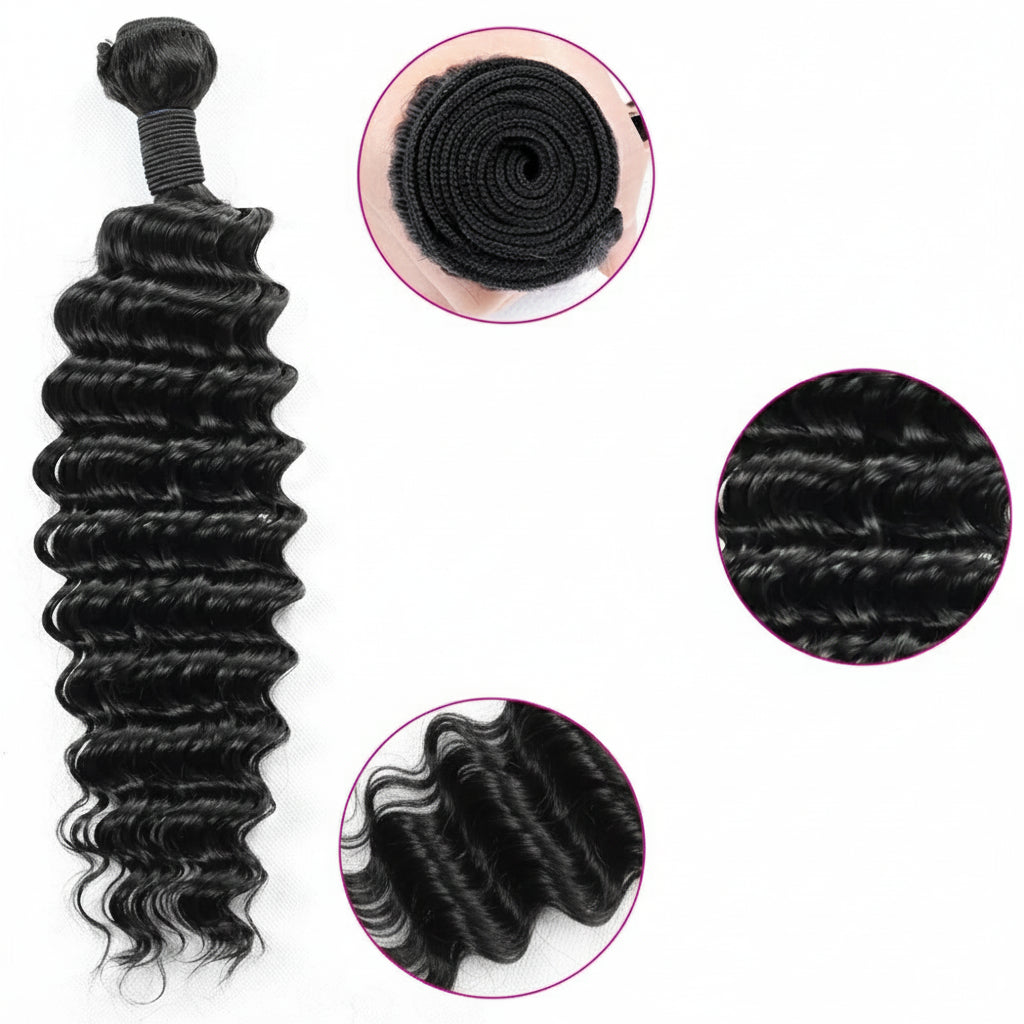 Deep Wave Bundles 3 PCS Natural Color 100% Remy Human Hair