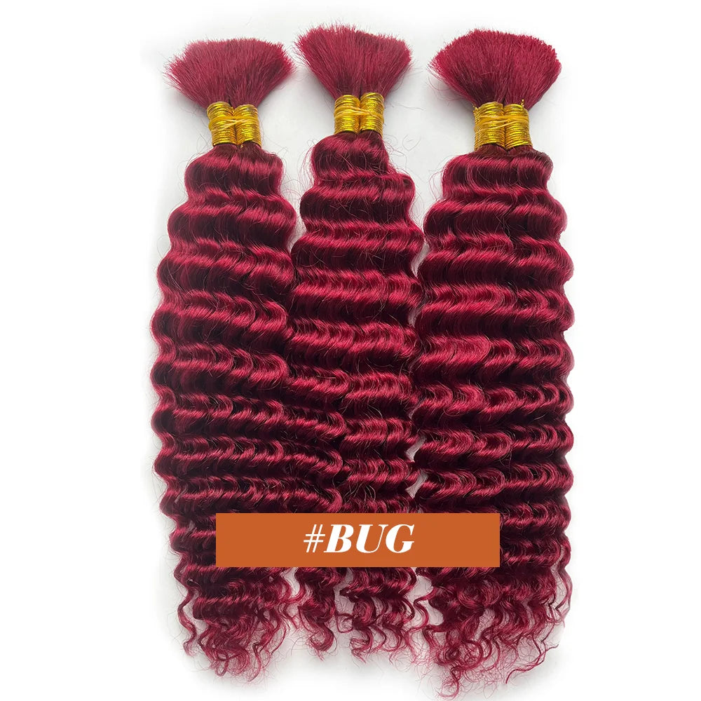 Human Braiding Hair 2Bundle 100g 18Inch Deep Wave Bulk Human Hair Brown Wet and Wavy Human Hair Bundles for Braiding No Weft