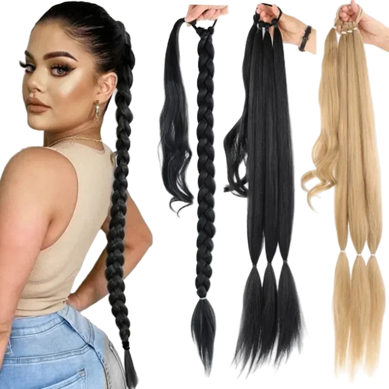 80cm Long Synthetic Braided Ponytail With Rubberband
