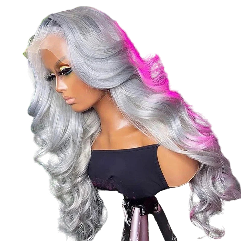 30 Inch Grey Human Hair Wigs Raw Vietnamese Silver Body Wave