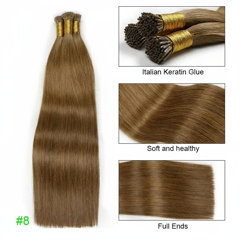 Straight I Tip Hair Extensions Human Hair Blonde Highlight Keratin