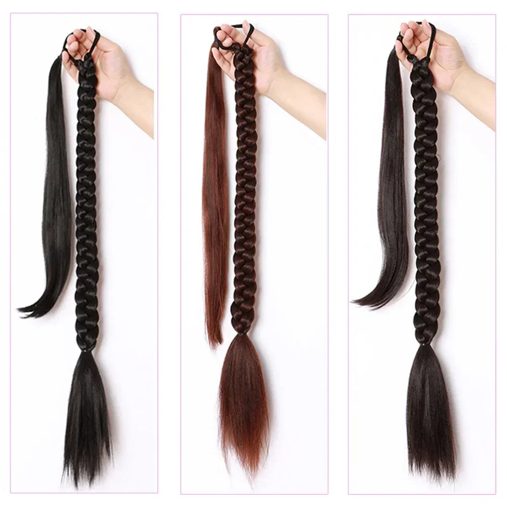 80cm Long Synthetic Braided Ponytail With Rubberband