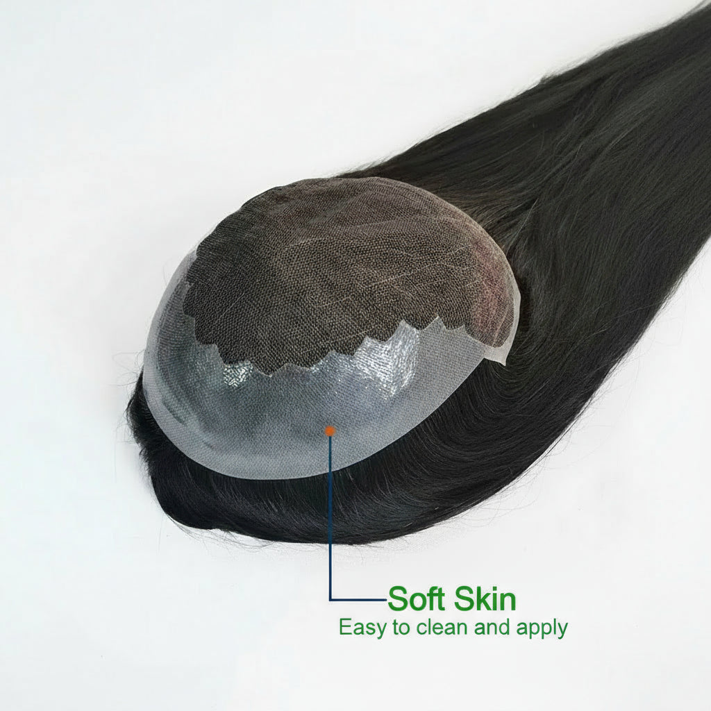 Lace Pu Long Hair Man Toupee