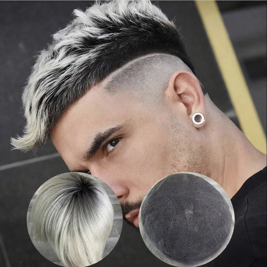 Men's Full French Lace Wig 100% Human Hair Ombre