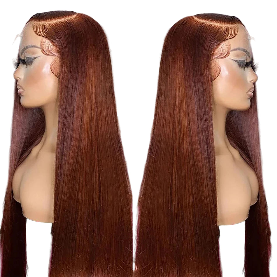 Reddish Brown HD Lace Front Wig Brazilian Straight Human Hair Wig