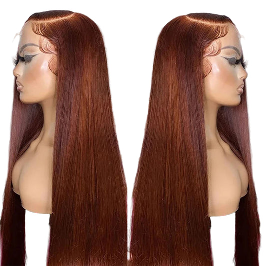 Reddish Brown HD Lace Front Wig Brazilian Straight Human Hair Wig
