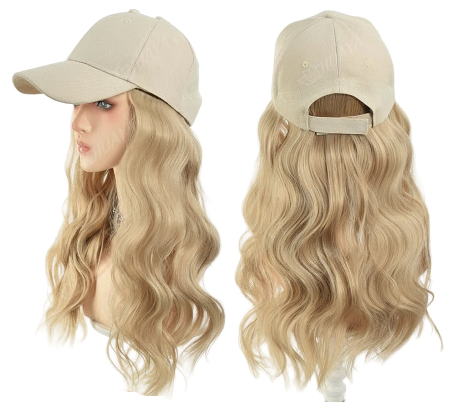 Hat wigs Cap with Hair Blonde Straight Hair Extensions Synthetic