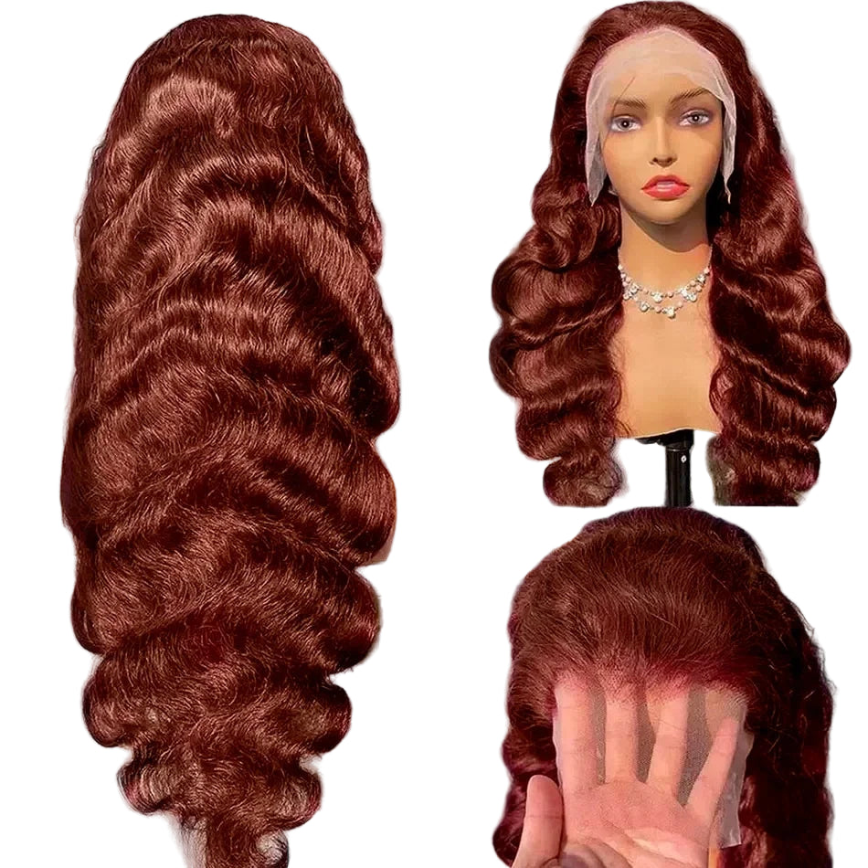 Reddish Brown 13x4 Body Wave Lace Frontal Wigs Human Hair