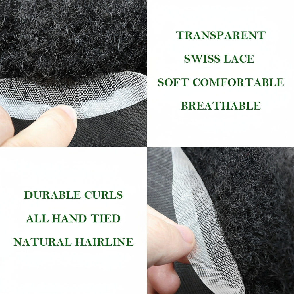 Hair Units For Black Men Hair Replacement System Swiss Lace Afro Toupee