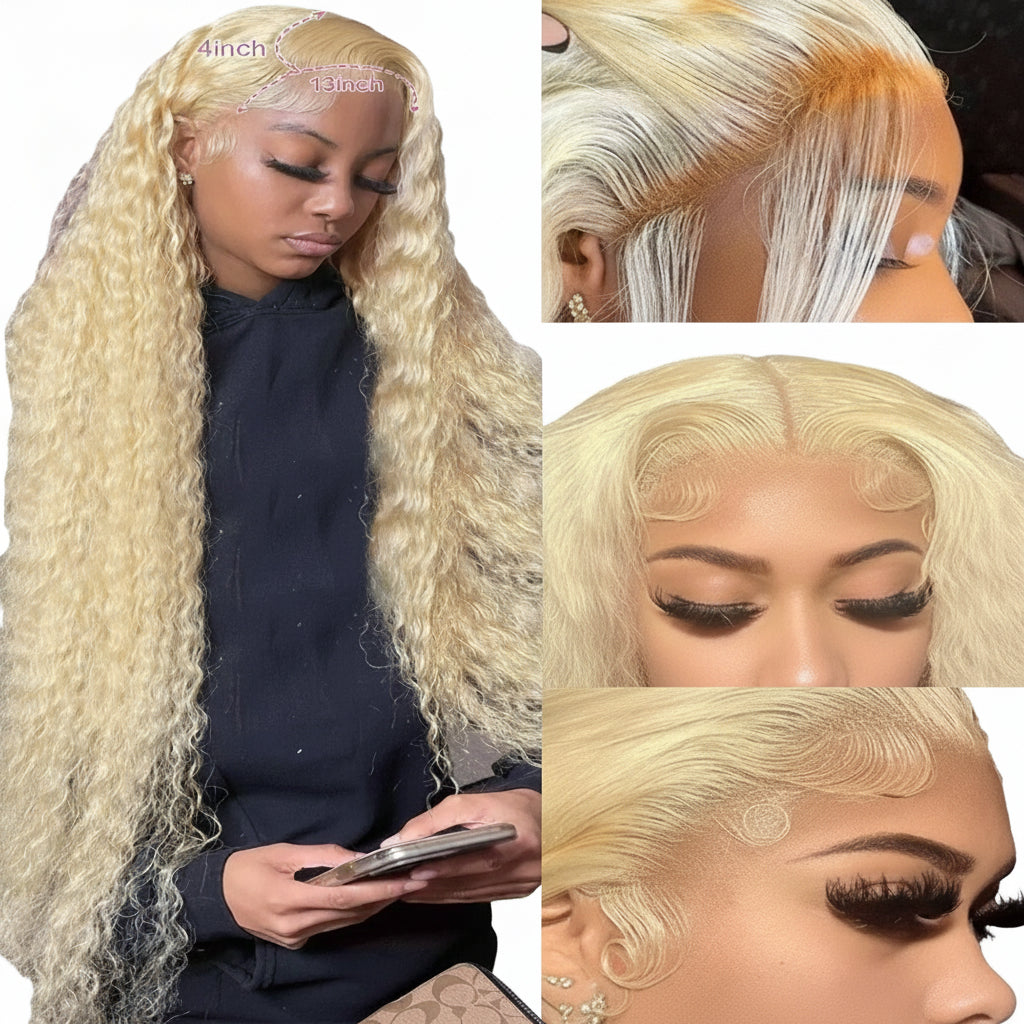 613 Blonde Human Hair Wig Deep Wave 38 Inch