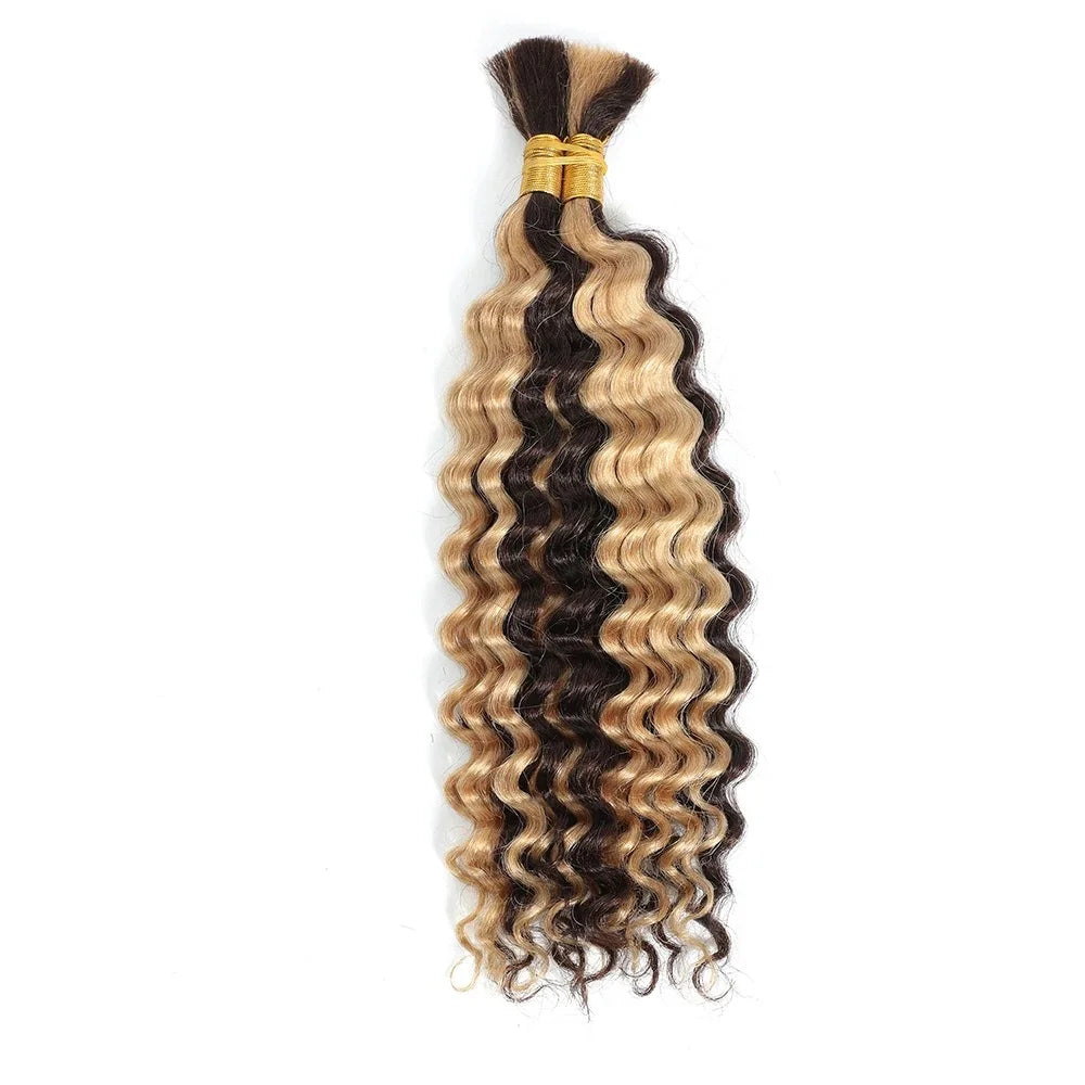 Deep Wave Bulk Human Hair Braiding P4/27 Highligt Blonde Curly Brazilian