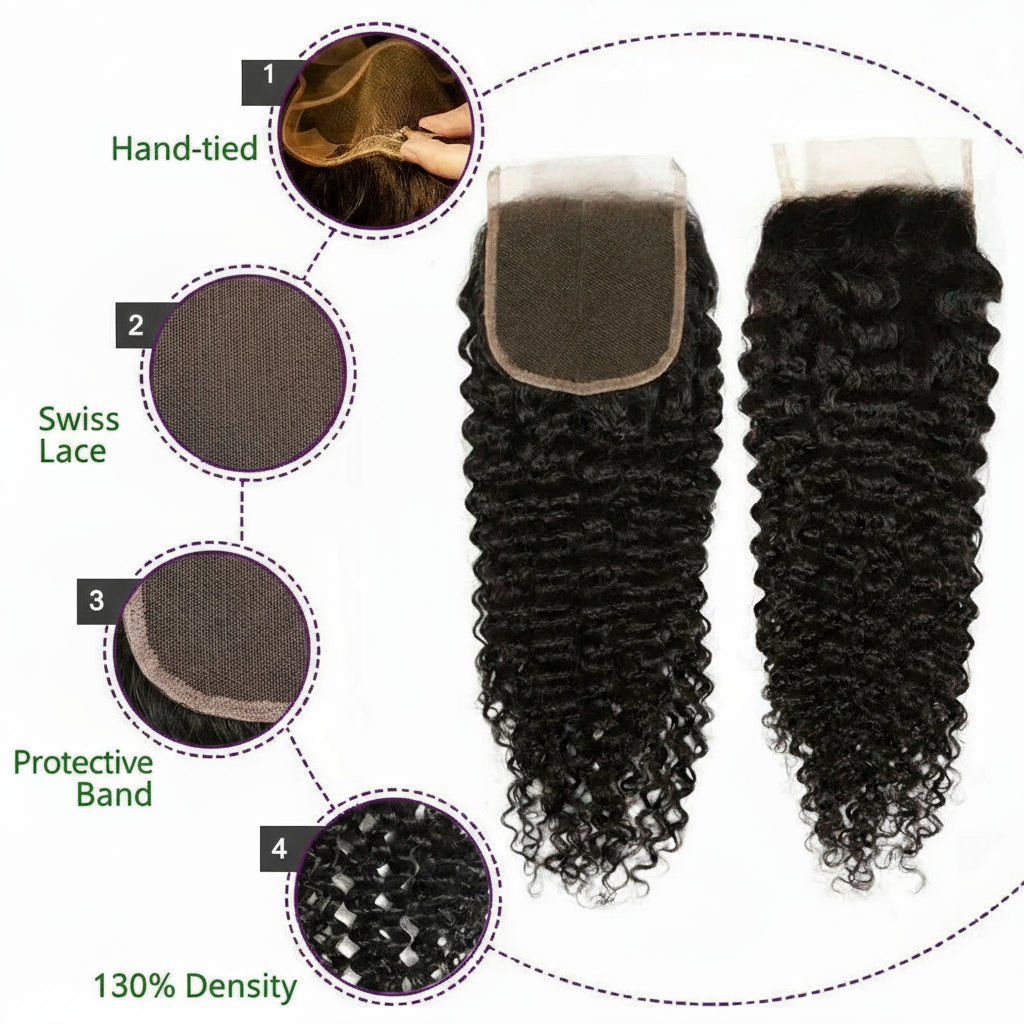 Afro Deep Kinky Curly Human Hair 3/4 Bundle with HD Transparent Lace Frontal Closure And Bundle 100% Virgin Hair Weave Extension