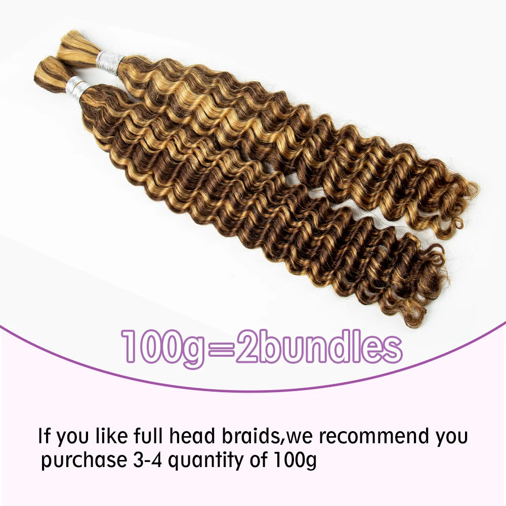 22 24Inch Deep Wave Bulk Human Hair for Boho Braids No Weft Colored 100% 12A Human Hair Bulk Curly Extensions for Braiding