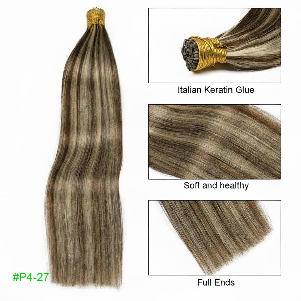 Straight I Tip Hair Extensions Human Hair Blonde Highlight Keratin