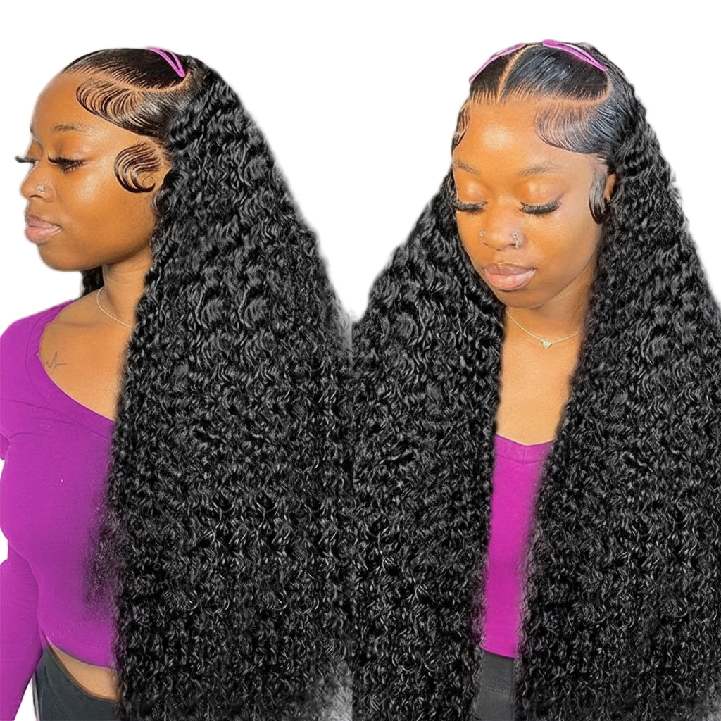 Afro Deep Kinky Curly Human Hair 3/4 Bundle with HD Transparent Lace Frontal Closure And Bundle 100% Virgin Hair Weave Extension
