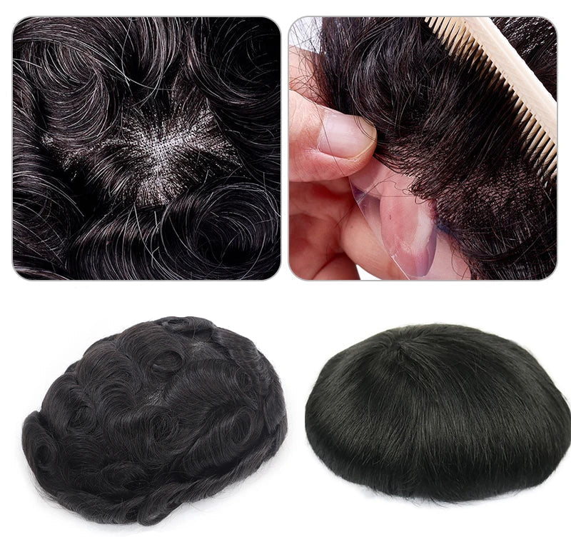 4mm Wave Afro Human Hair Wigs for Men Thin Skin