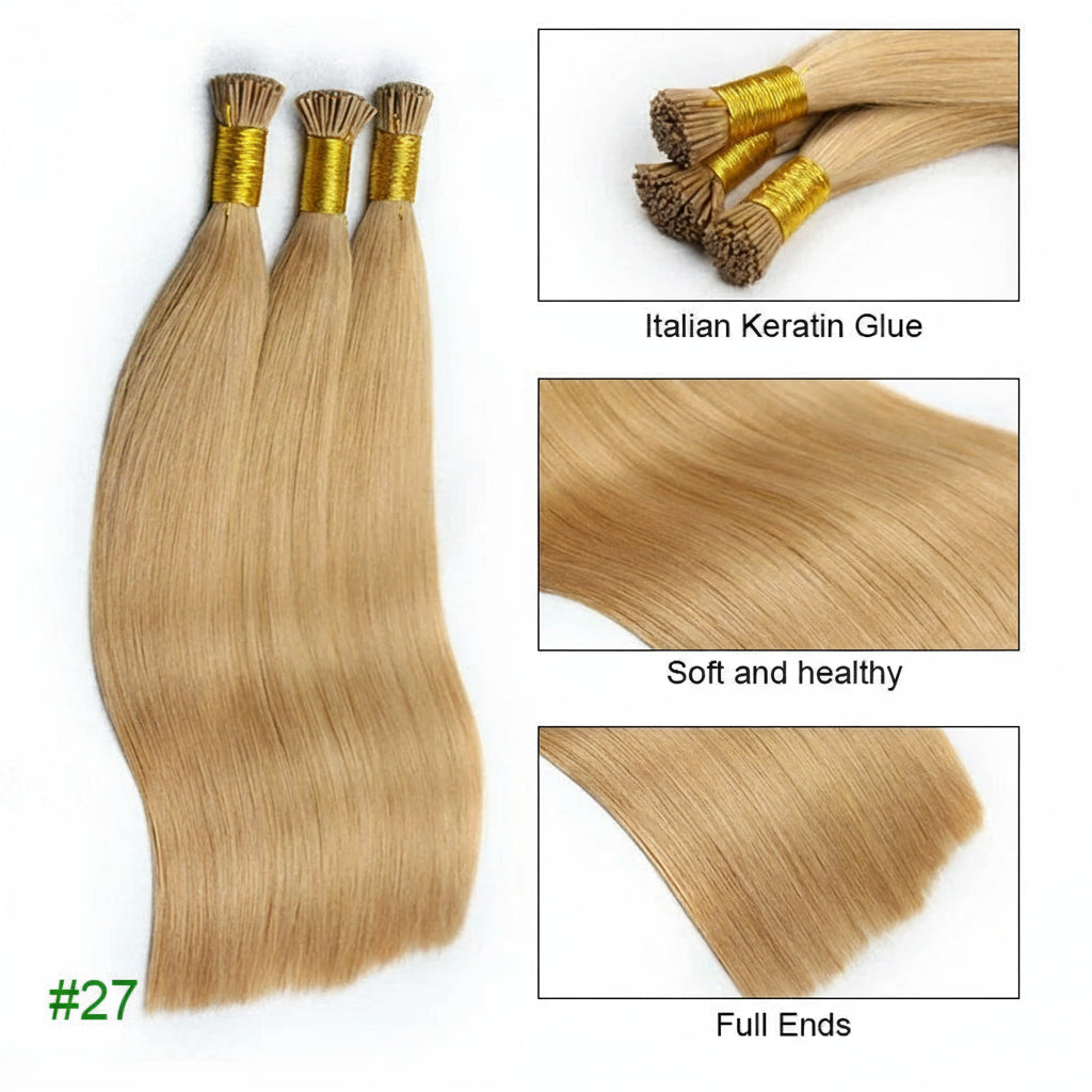 Straight I Tip Hair Extensions Human Hair Blonde Highlight Keratin