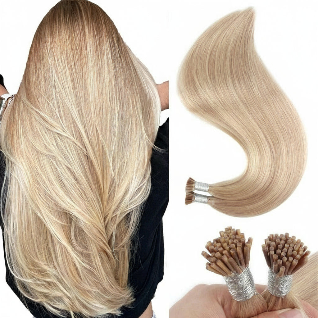 Straight I Tip Hair Extensions Human Hair Blonde Highlight Keratin