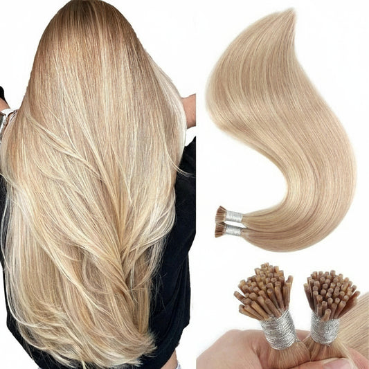Straight I Tip Hair Extensions Human Hair Blonde Highlight Keratin