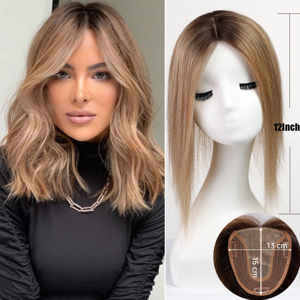 Brown Mixed Blonde Remy Human Hair Toppers