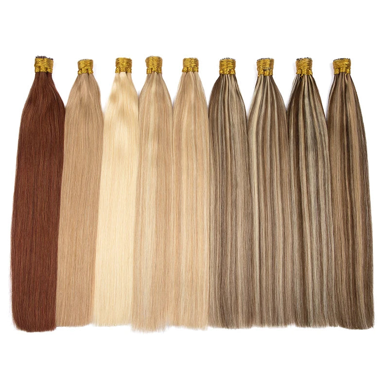Straight I Tip Hair Extensions Human Hair Blonde Highlight Keratin