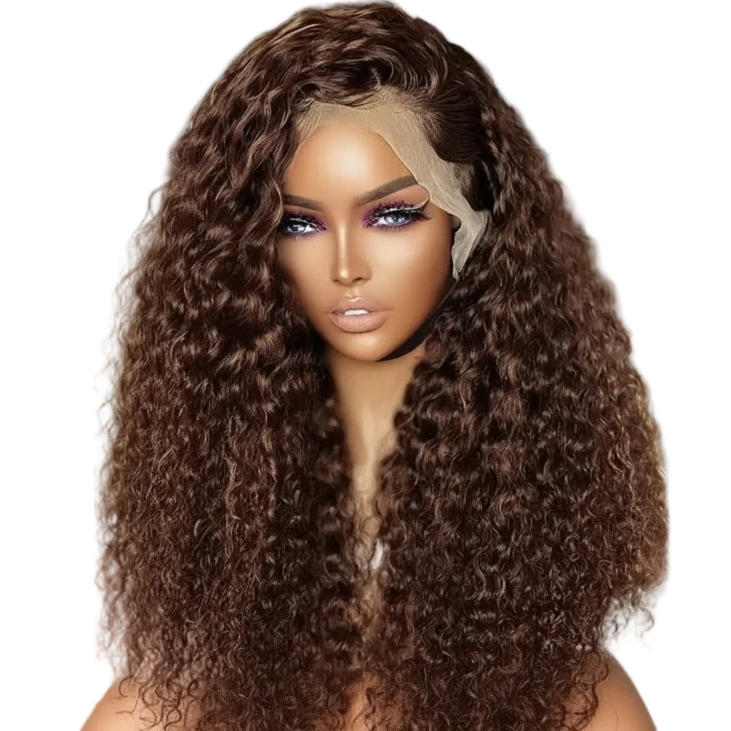Pre Plucked Chocolate Brown Curly 13X6 Lace Front Wig