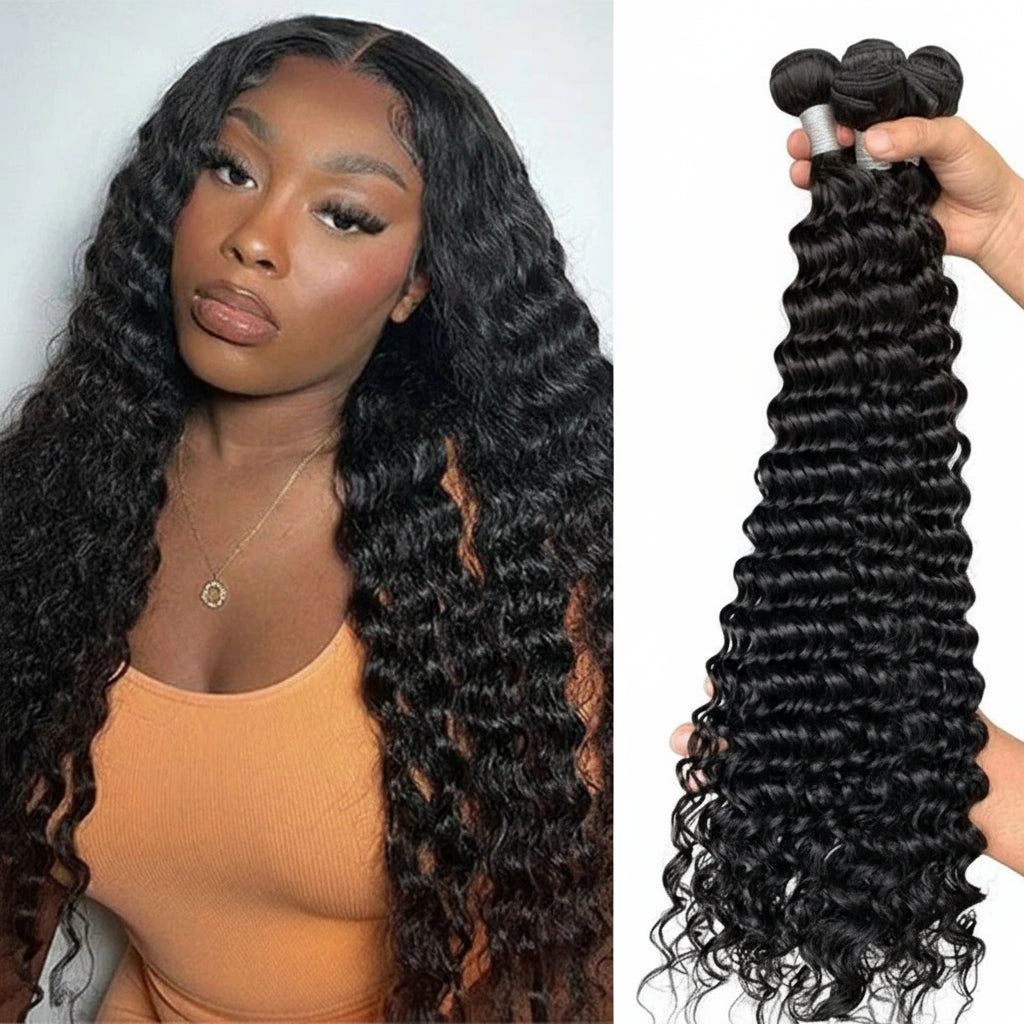 Deep Wave Human Hair Bundles 24 26 28 inch Deep Curly Bundles