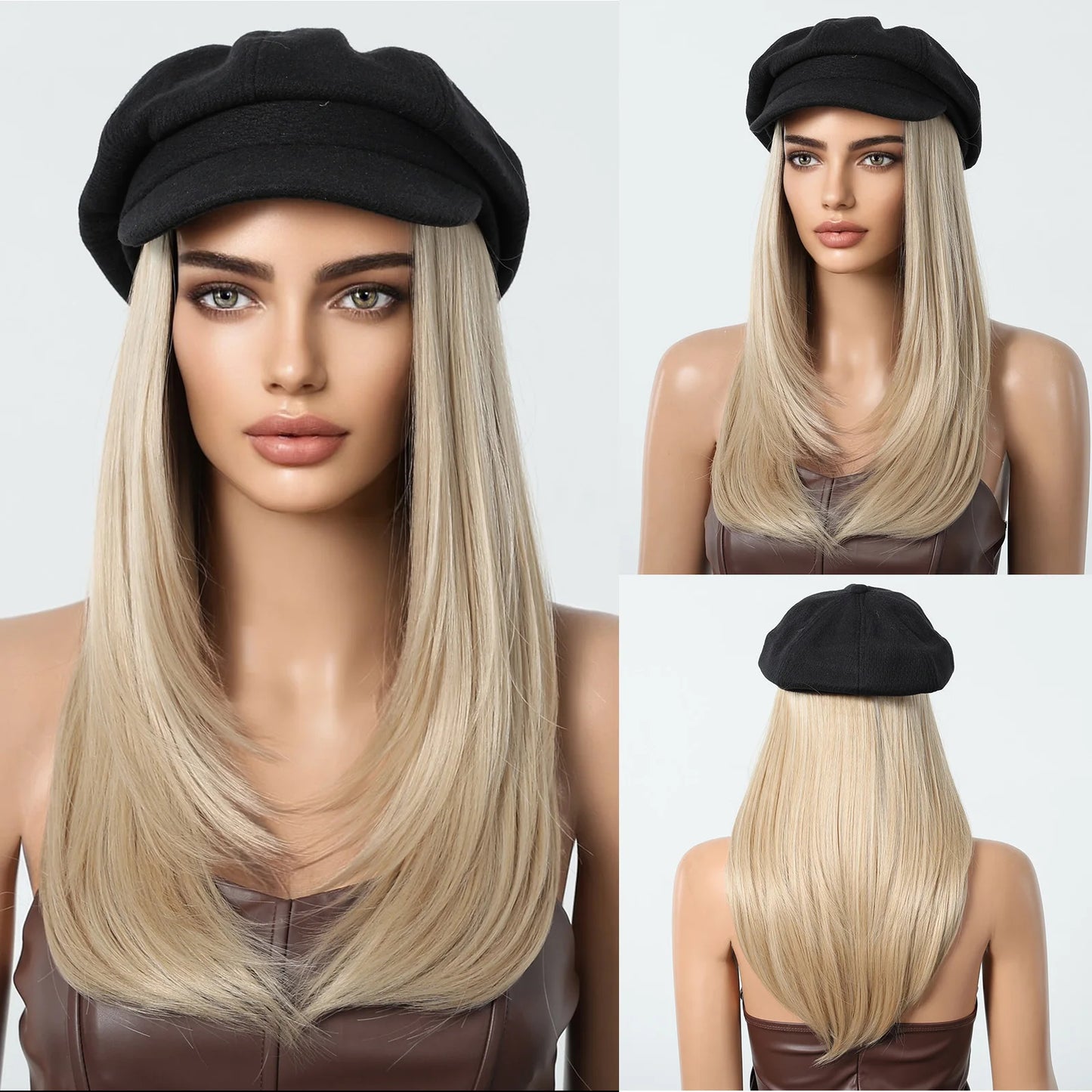 Hat Wig Blonde  Synthetic Hair Extension