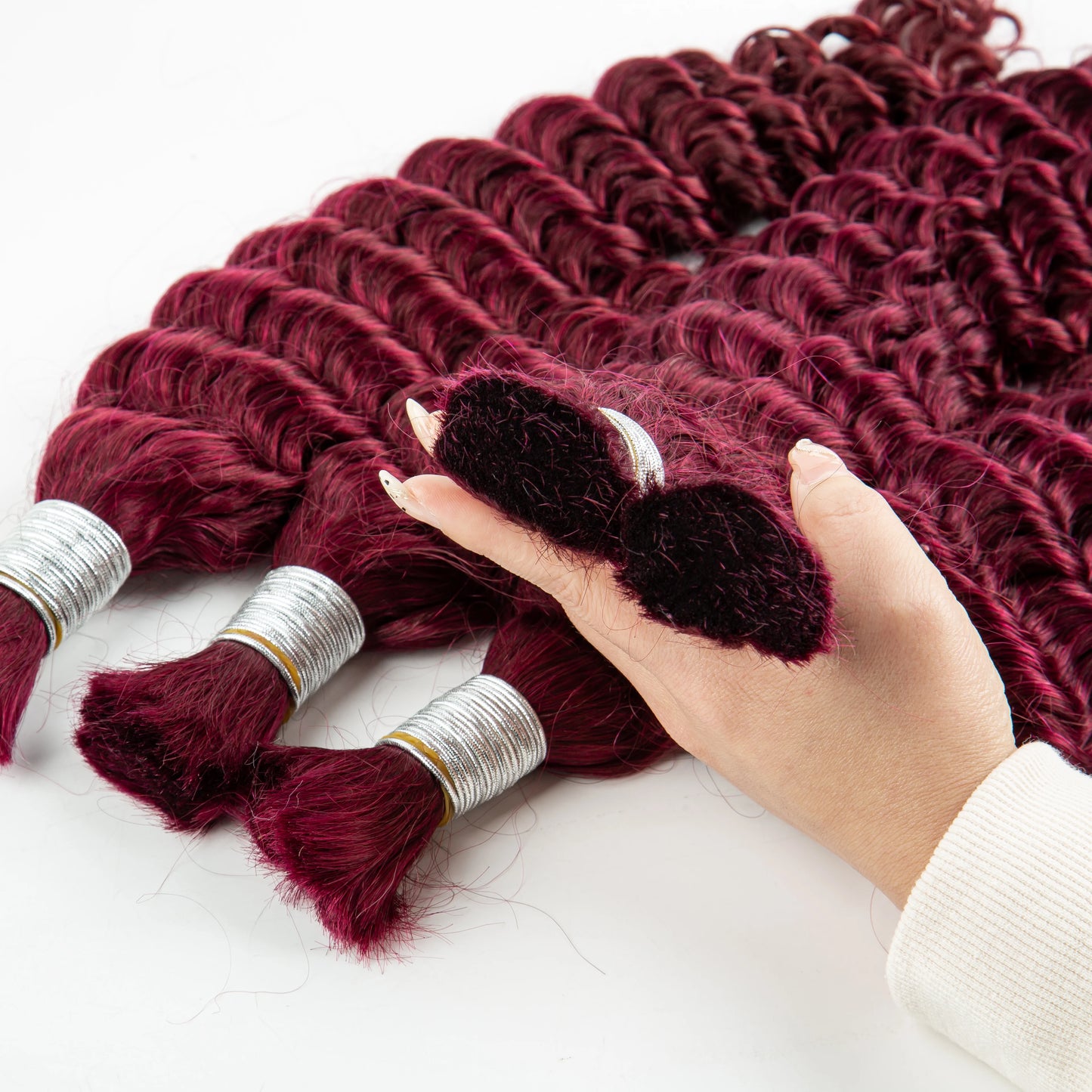 22 24Inch Deep Wave Bulk Human Hair for Boho Braids No Weft Colored 100% 12A Human Hair Bulk Curly Extensions for Braiding