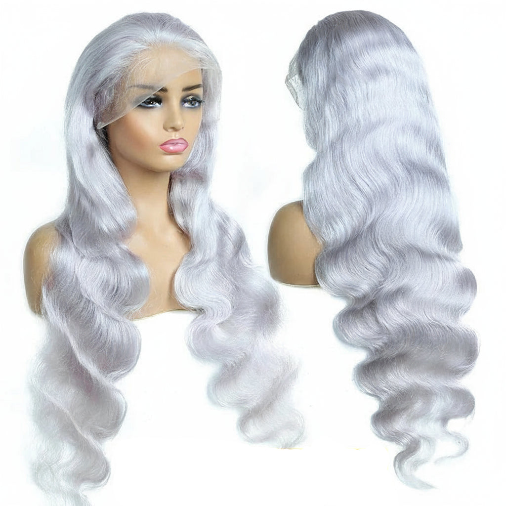 30 Inch Grey Human Hair Wigs Raw Vietnamese Silver Body Wave