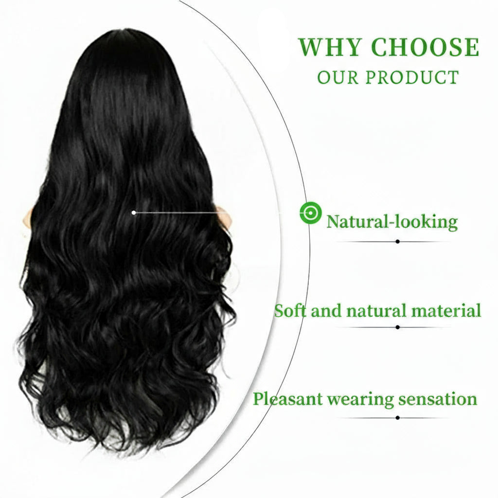 30" Black Curly Wig with Bangs