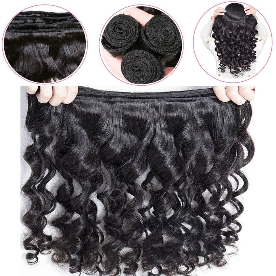 30 Inch Bundles Peruvian Loose Wave Hair Bundles 100% Human Hair Extensions