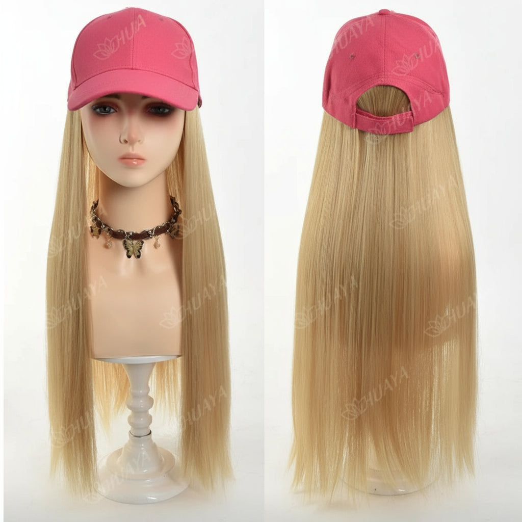 Hat wigs Cap with Hair Blonde Straight Hair Extensions Synthetic